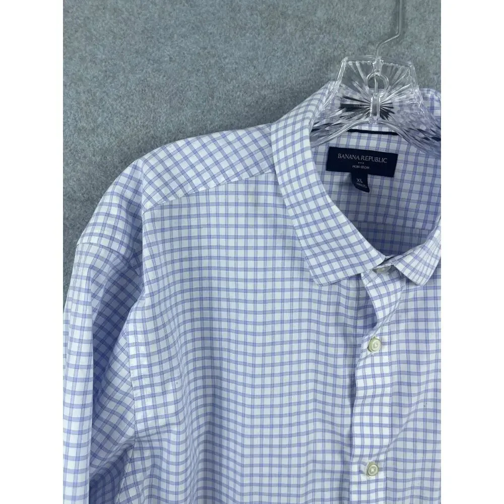 Banana Republic Shirt‎ Men's XL Blue Plaid Long Sleeve Button Up Non Iron